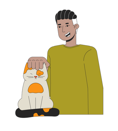 Homem afro-americano acariciando gato  Ilustração