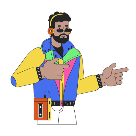 Gesto de armas de dedo de homem afro-americano dos anos 80  Ilustração