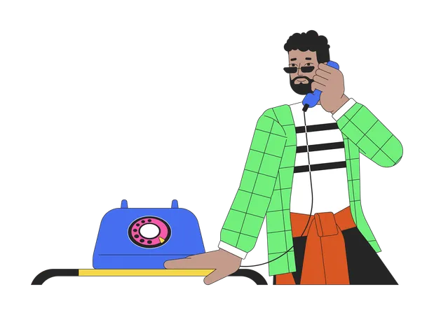 Homem afro-americano segurando receptor de telefone  Ilustração