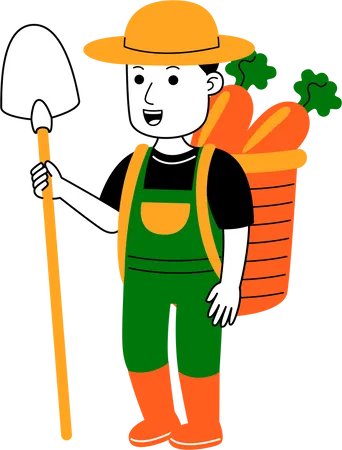 Agricultor masculino carregando cesta de legumes  Ilustração