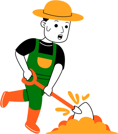Agricultor masculino cavando usando pá  Ilustração