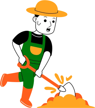 Agricultor masculino cavando usando pá  Ilustração