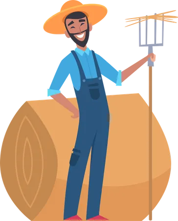 Agricultor masculino com ancinho  Ilustração