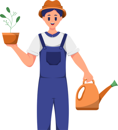 Agricultor Masculino com Planta  Ilustração