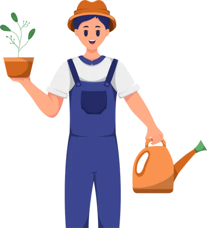 Agricultor Masculino com Planta  Ilustração