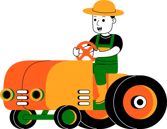 Agricultor masculino dirigindo trator  Ilustração