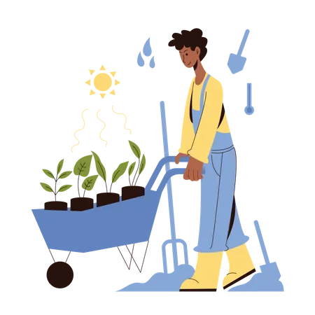 Agricultor masculino fazendo plantação  Ilustração