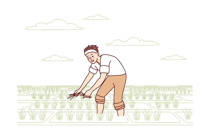 Agricultor masculino plantando colheitas  Ilustração