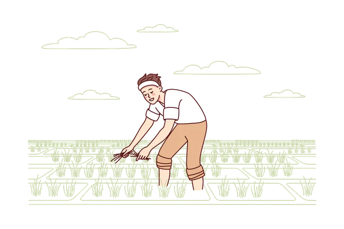 Agricultor masculino plantando colheitas  Ilustração