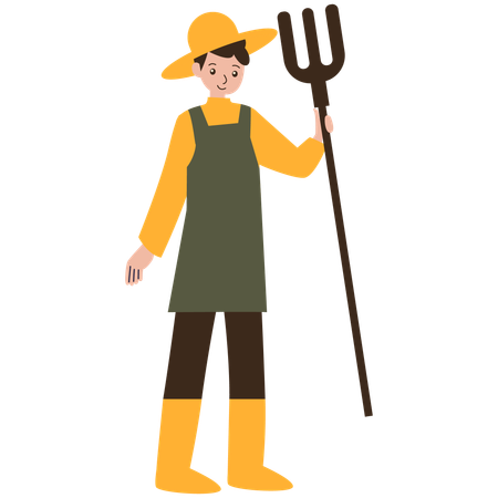 Agricultor masculino segurando um forcado  Ilustração