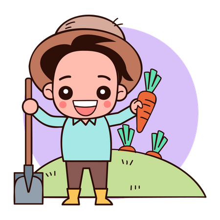 Agricultor masculino segurando pá e cenoura  Ilustração