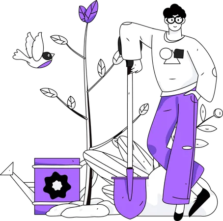 Homem ajudando no cultivo de plantas  Ilustração