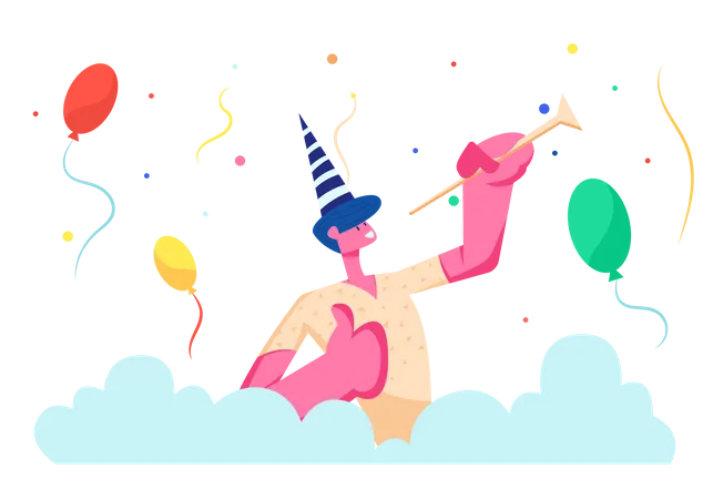 Homem alegre na festa de aniversário  Ilustração