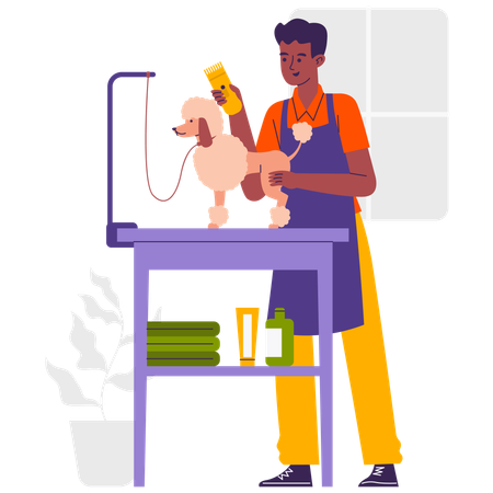 Homem cuidando do cachorro  Ilustração