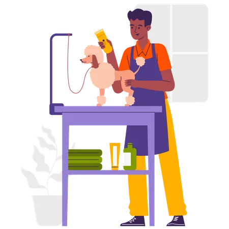 Homem cuidando do cachorro  Ilustração