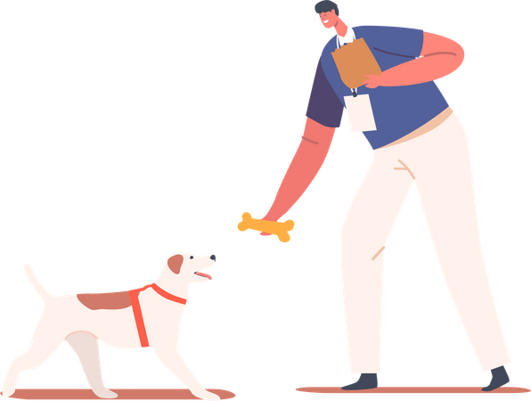 Homem alimentando cachorro  Ilustração