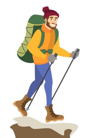 Alpinista de homem andando  Ilustração