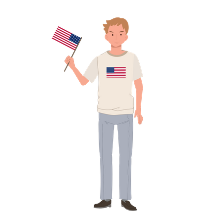 Homem americano segurando a bandeira americana  Ilustração