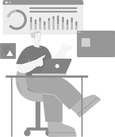 Homem analisando dados na mesa  Ilustração