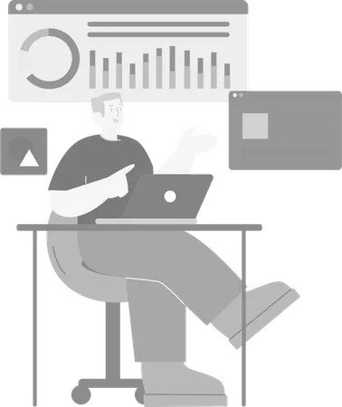 Homem analisando dados na mesa  Ilustração