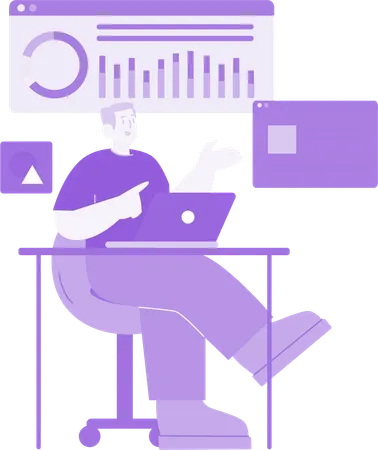 Homem analisando dados na mesa  Ilustração