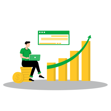 Homem analisando o crescimento do investimento  Ilustração