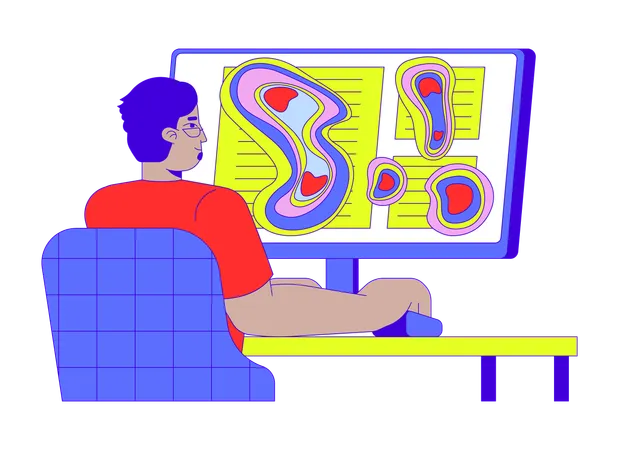 Homem analisando mapa de calor de rastreamento ocular  Ilustração