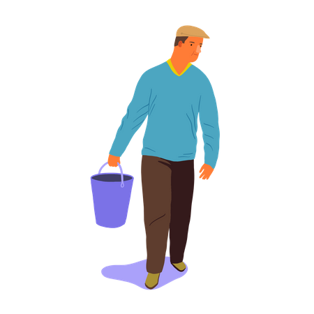 Homem andando com balde na mão  Ilustração