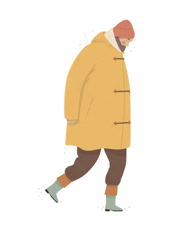 Homem andando com capa de chuva  Ilustração