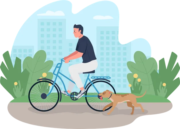 Homem andando de bicicleta com cachorro  Ilustração