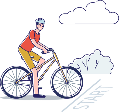 Homem andando de bicicleta usando capacete de segurança  Ilustração
