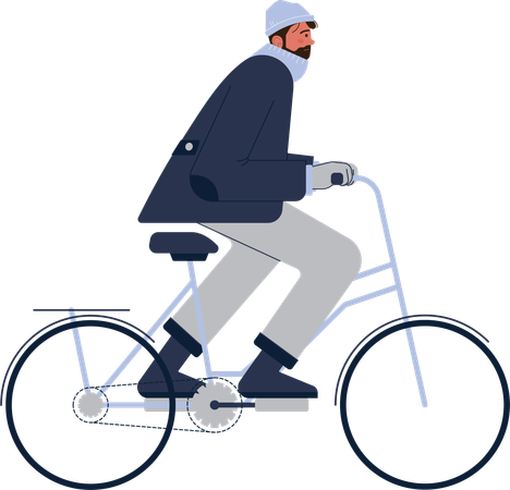 Homem andando de bicicleta na cidade  Ilustração