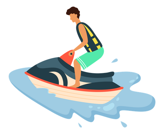 Homem andando de jet ski no oceano  Ilustração