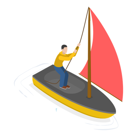 Homem andando de barco à vela  Ilustração