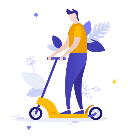 Homem andando de scooter  Ilustração