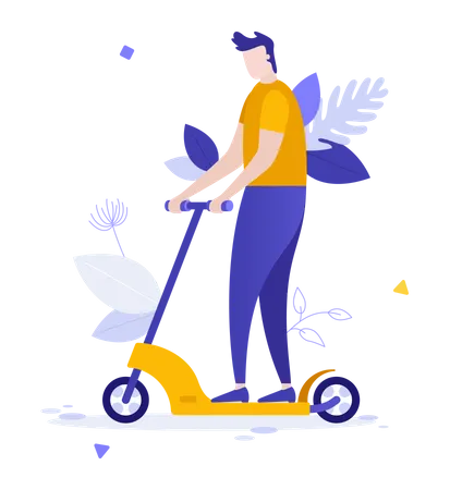 Homem andando de scooter  Ilustração