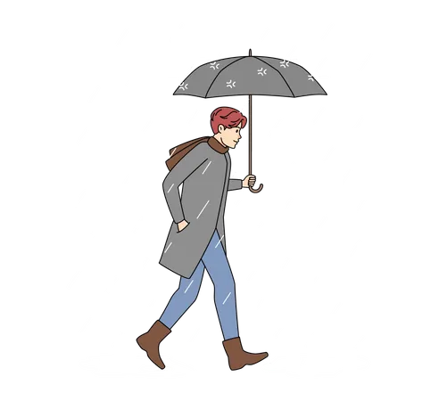 Homem andando na chuva com guarda-chuva  Ilustração