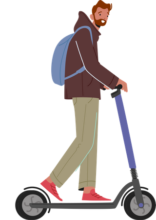 Homem andando de scooter  Ilustração