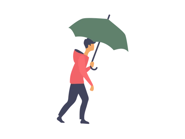 Homem andando segurando guarda-chuva  Ilustração