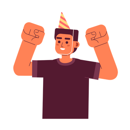 Homem animado usando chapéu de festa comemorando aniversário  Ilustração