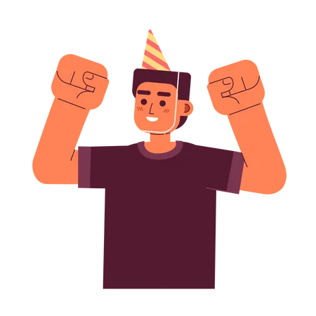 Homem animado usando chapéu de festa comemorando aniversário  Ilustração