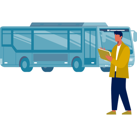 Homem anotando o horário do ônibus no calendário  Ilustração