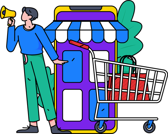 Homem anuncia liquidação de compras em site  Ilustração