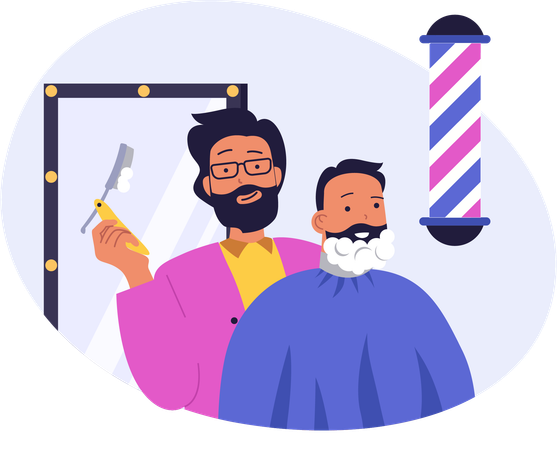 Homem aparando a barba no salão  Ilustração