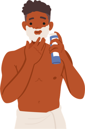 Homem aplicando espuma de barbear no rosto  Ilustração
