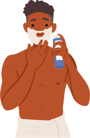 Homem aplicando espuma de barbear no rosto  Ilustração