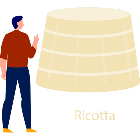 Homem apontando queijo ricota  Ilustração