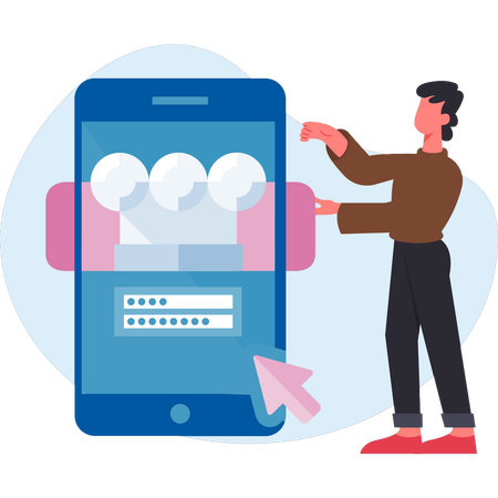 Homem apontando senha do celular  Ilustração