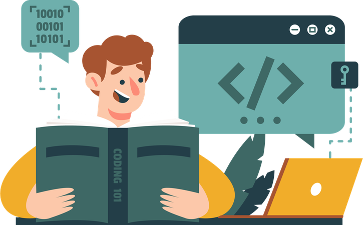 Homem aprendendo sobre programação  일러스트레이션