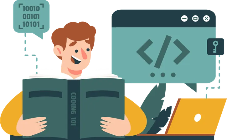 Homem aprendendo sobre programação  일러스트레이션